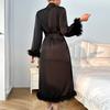 New Solid Color Sexy Feather Long-sleeved Comfortable Nightgown Breathable Casual Can Be Worn Outside