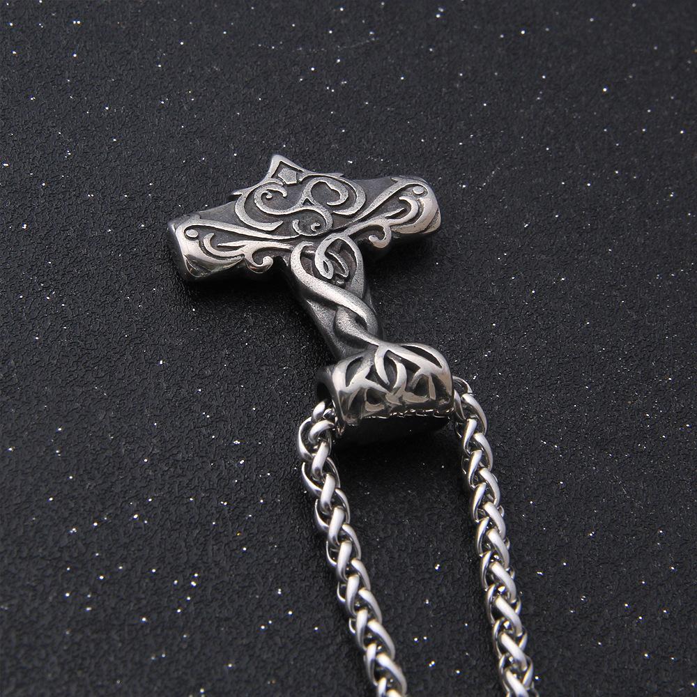 Ожерелье Молот Тора из нержавеющей стали - Подвеска с руной викингов с золотыми акцентами для мужчин и подростков, скандинавская панк-бижутерия, амулет