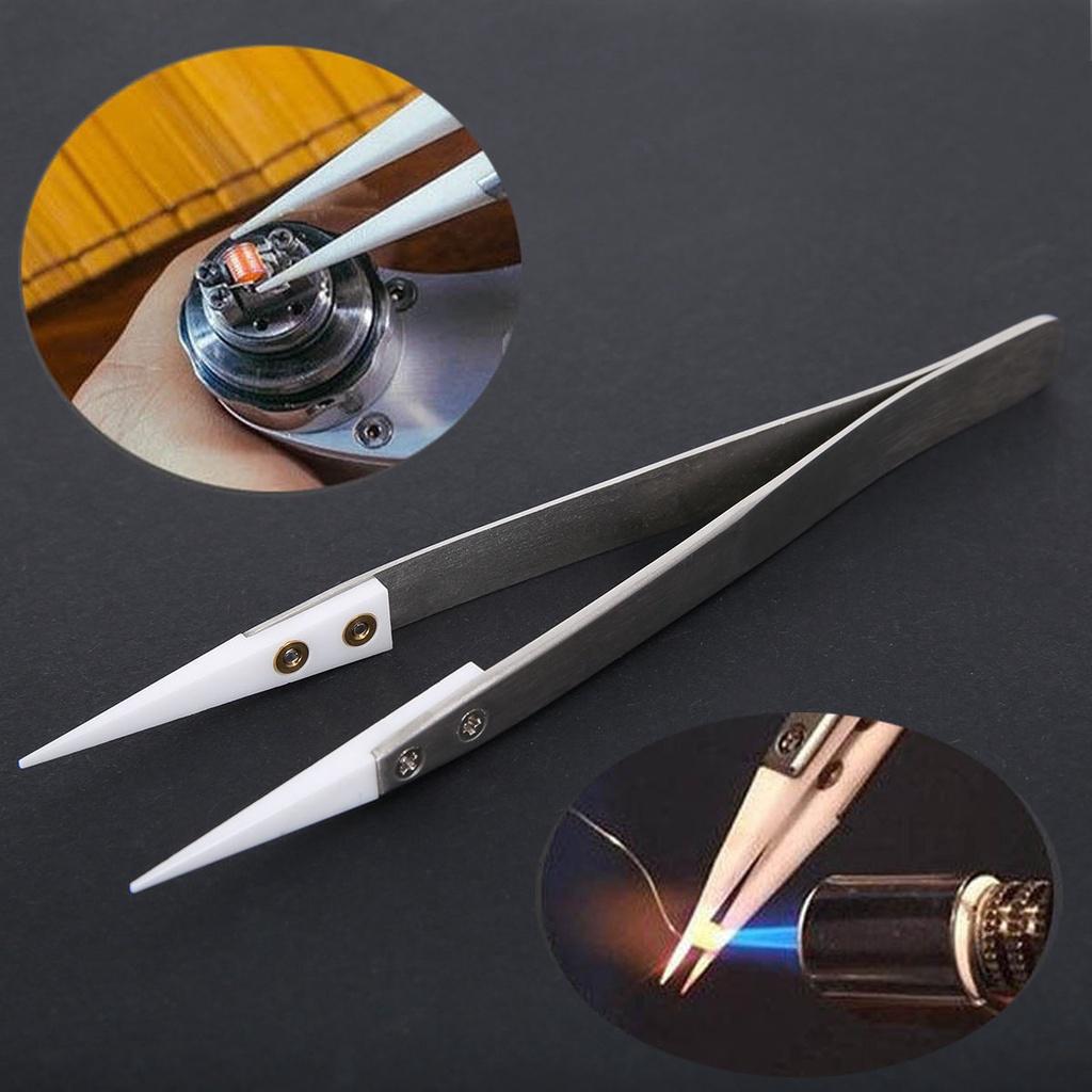 Steel Stainless Ceramic Pointed Tip Tweezer Heat Resistant Antistatic Antiacid