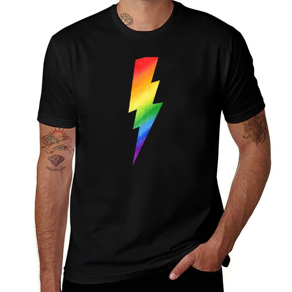 Lightning bolt gay pride rainbow flags LGBTQ equality T-Shirt Casual Loose Short Sleeve Tee for