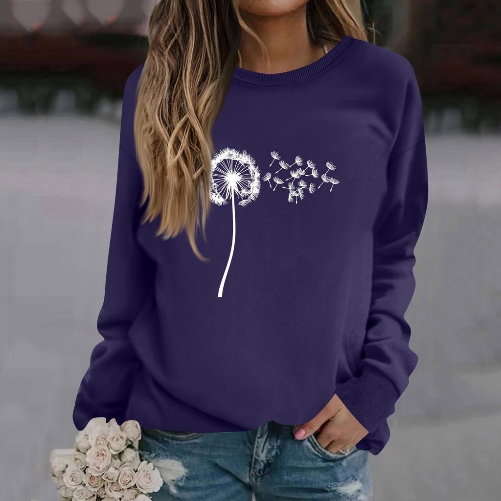 Женская модная повседневная толстовка с длинным рукавом и круглым вырезом с принтом