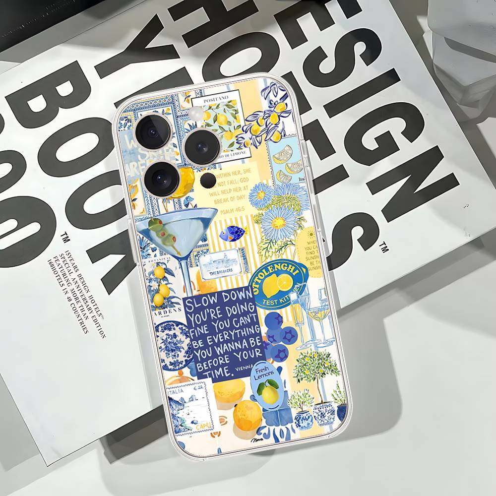 Чехол для телефона 'Морской пейзаж Вино Лимон' для iPhone 17 16 15 11 12 14 13 Pro Max Mini X XS XR 7 Plus 17E Ударопрочный Чехол Fundas