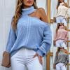 Женский И Зимний Сексуальный С Лацканом С Открытым Плечом Однотонный Пуловер Вязаный Свитер