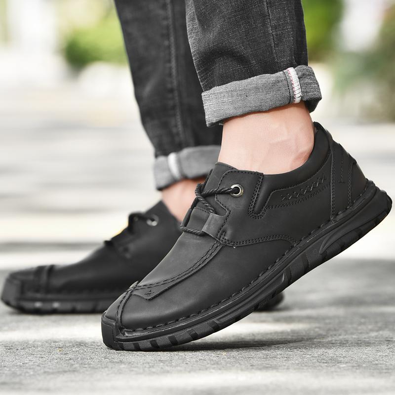 Повседневная обувь Ретро-обувь из коровьей кожи Мужские мокасины Повседневная обувь из кожи ручной работы Мокасины Мужские туфли на плоской подошве