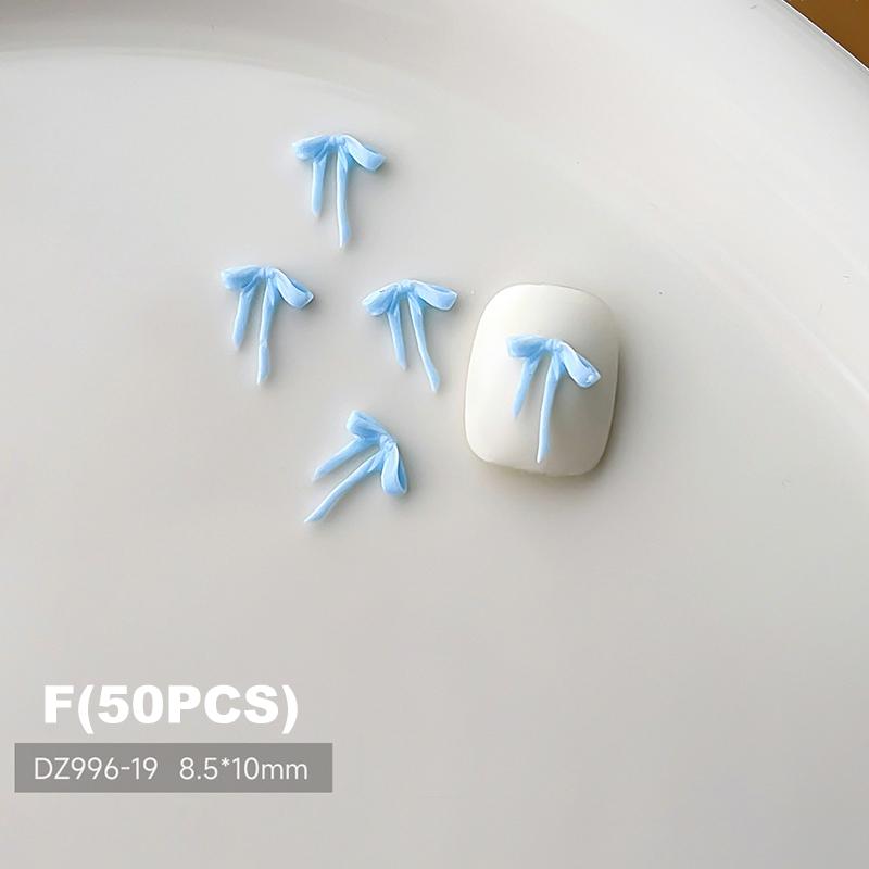 50 Pcs For DIY Manicure And Salon Decoration Soft Mini Bow Shape Nail Art Charms Mix Color 3D Bowknot Resin Accessories