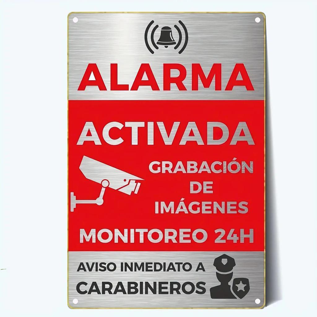 Spanish ALARMA ACTIVADA H GRABACIN DE IMGENES Metal Security Warning Sign Surveillance Camera Wall Decor