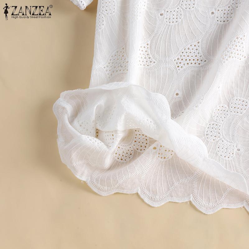 ZANZEA Летние повседневные кружевные вязаные крючком топы с круглым вырезом и половиной рукавов