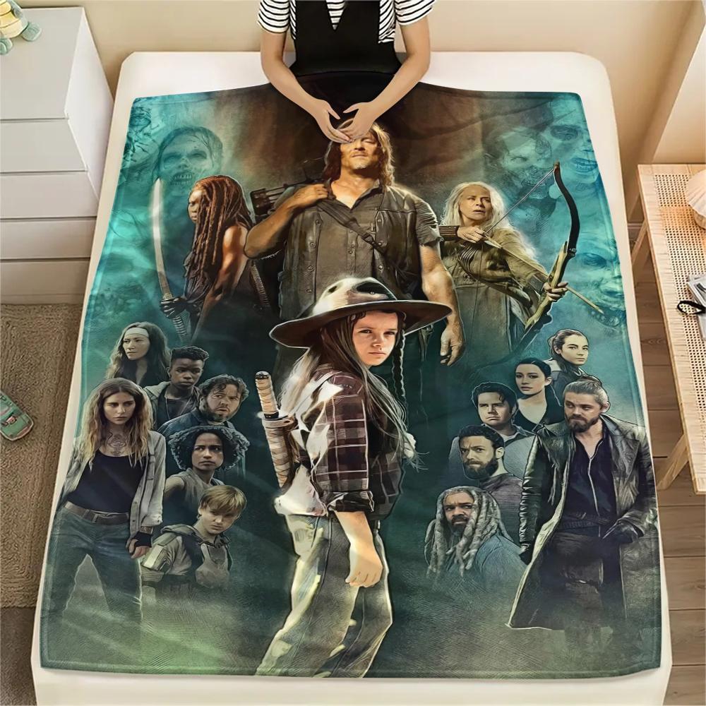 1 шт. Фланелевое одеяло с принтом «Ходячие мертвецы», Высокое качество, Для всех сезонов, Декор для дома, Тепло и уют, Идеально для рождественских подарков