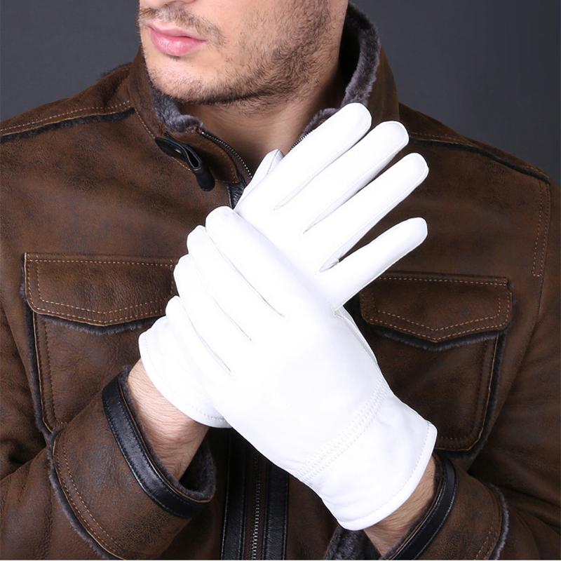Men's Fashion Genuine Leather Winter Warm White Ceremonial Sheepskin Short Gloves Police Mittens Full Finger Sporting Gloves