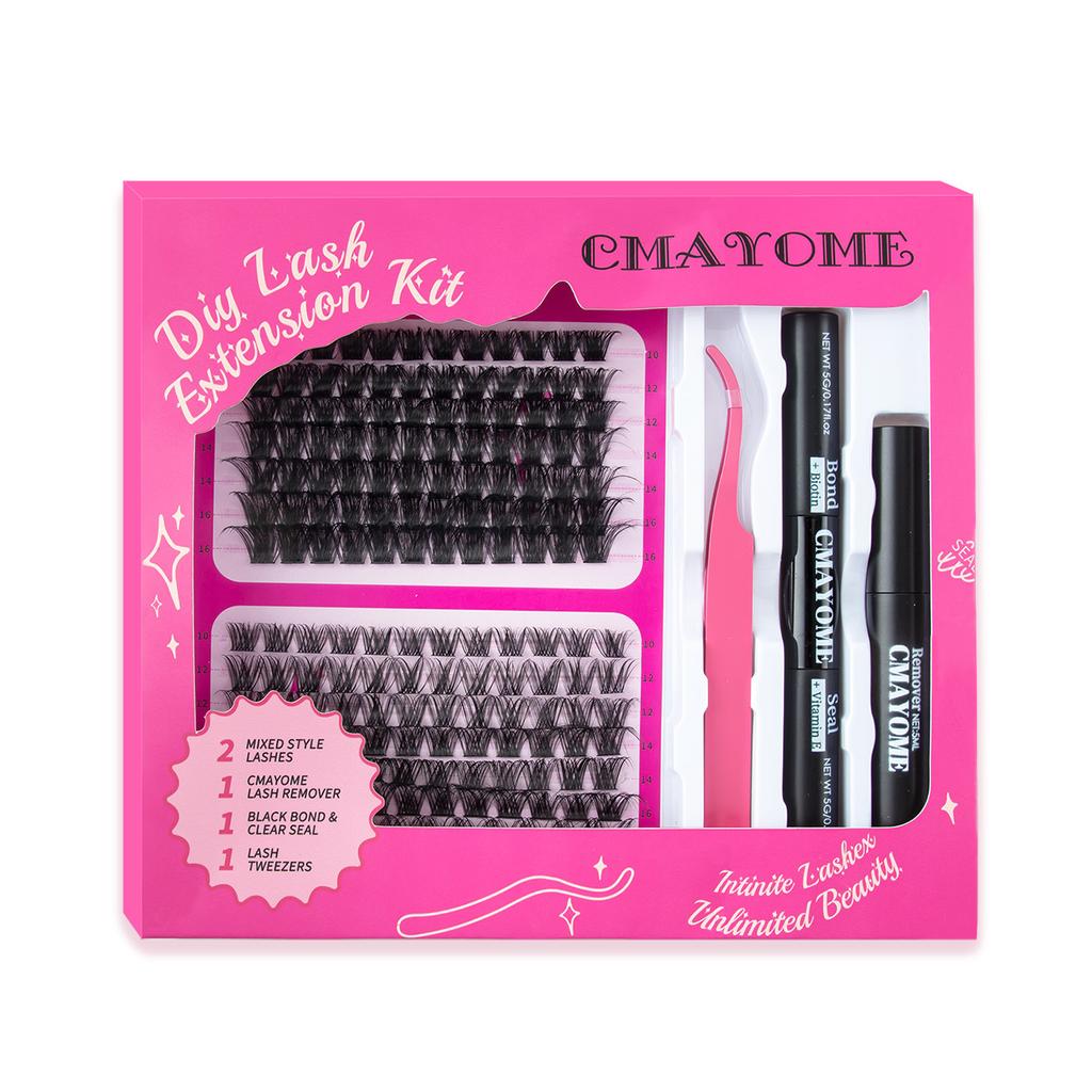 168 одиночных пучков D изогнутых волос накладных ресниц клей набор DIY сегментированные натуральные густые ресницы