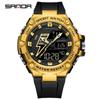 Мужские многофункциональные противоударные водонепроницаемые спортивные часы Sanda с будильником и черными технологиями.