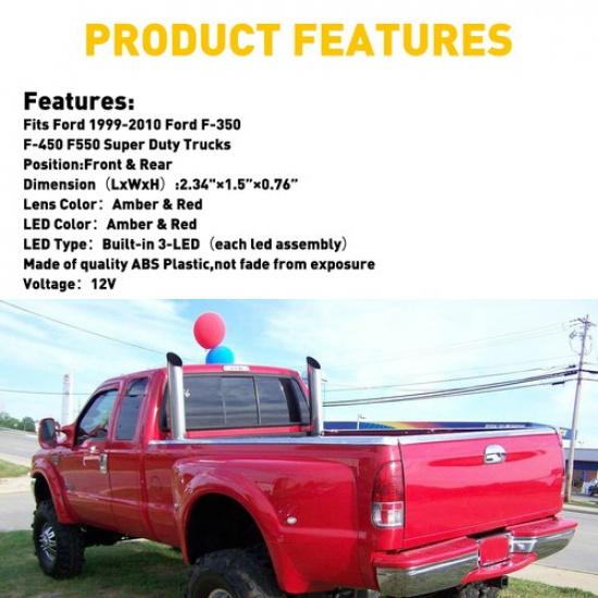 Fit 1999- F550 10 Ford Amber F350 F450 Marker Red LED Side Light Front Rear Lamp