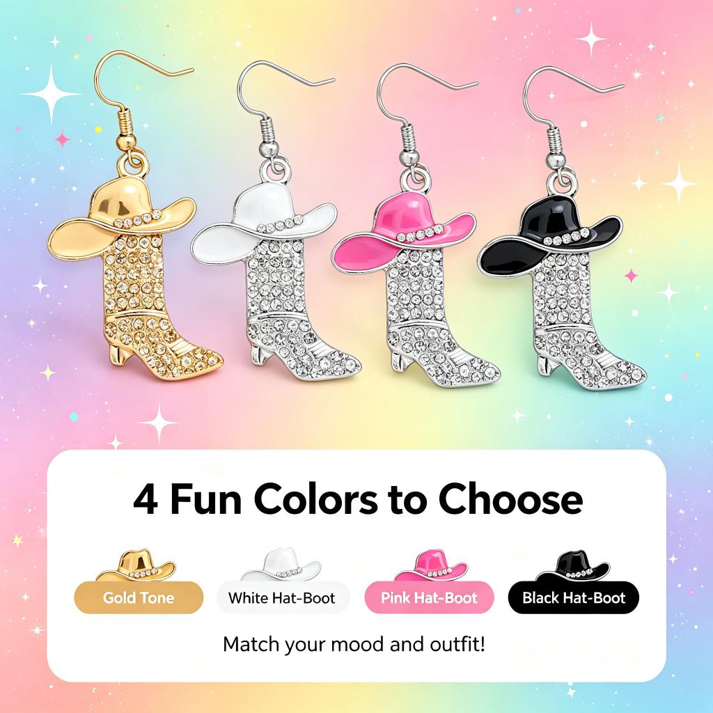 Western Cowboy Boot Hat Dangle Earrings, Sparkly Rhinestone Alloy Drop Earrings for Women Party Holiday Jewelry Gift