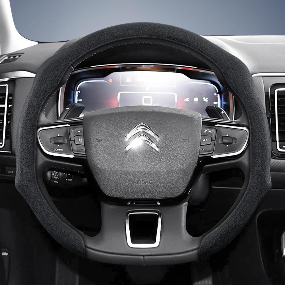 vcxja9 Suitable for Citroen Premium Suede Snap-On Steering Wheel Cover, Non-Slip and Durable, for C3 C4 X Berlingo C5 Aircross Jumper Spacetourer 
