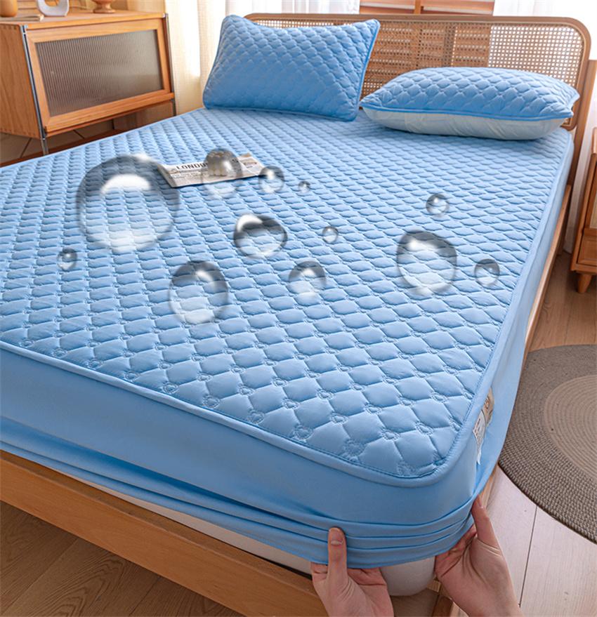 100% водонепроницаемая стеганая простыня на резинке с эластичной лентой для односпального/двуспального/королевского размера, защитный чехол для матраса 90/140/160x200