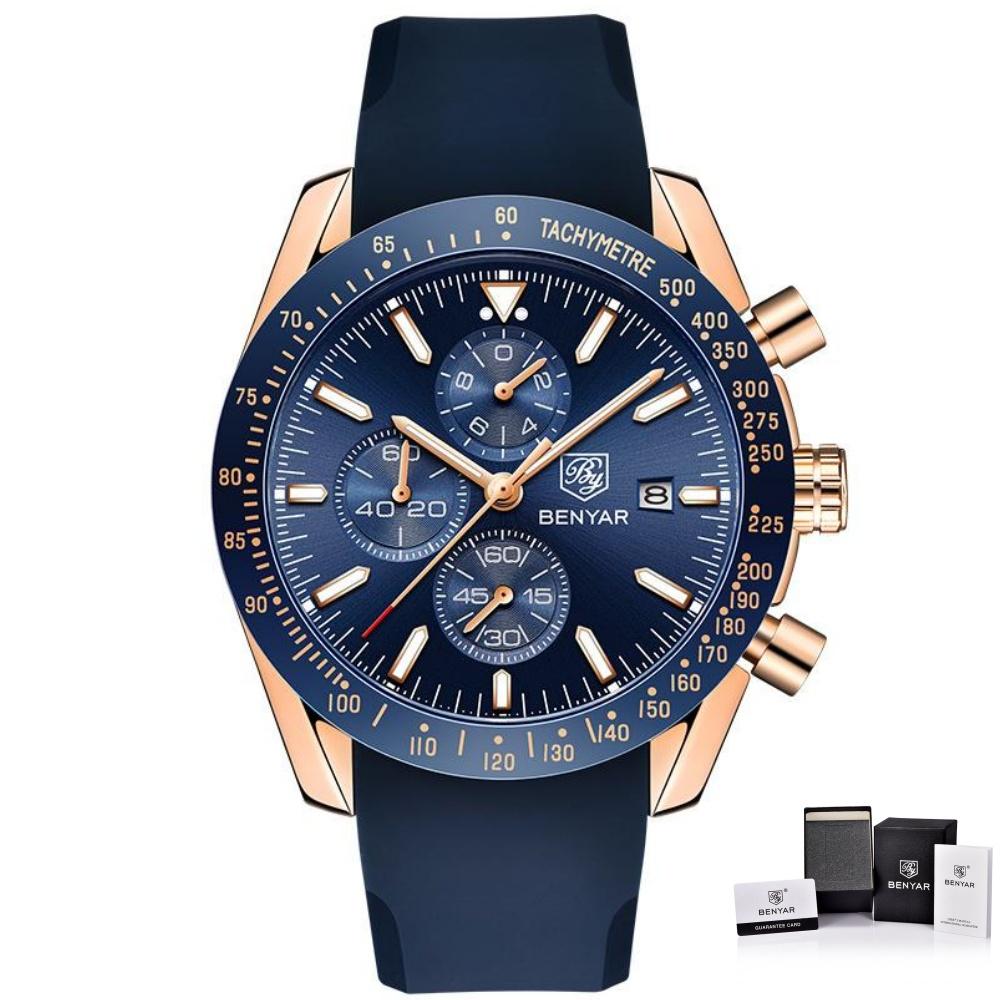 BENYAR BY-5140 Men's Quartz Watch Alloy Case Silicone Strap Fashion Casual 3Bar Waterproof Sports Watch Clock Relogio Masculino