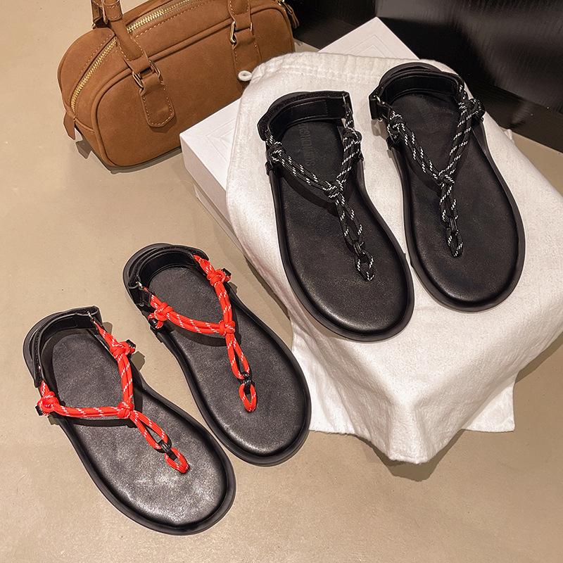 2025 Summer Casual Seaside Beach Flats Women's Shoes Outer Wear Design Sense Velcro Flip-flops Sandals