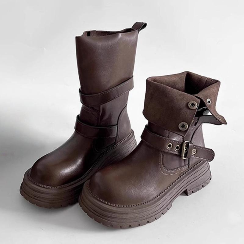 Мода 2025 Осень Мода Ретро Удобные Женские Ботинки Британский Стиль Уличные Ботильоны Новые Дизайнерские Ботинки на Платформе Кожаные Ботинки Женские