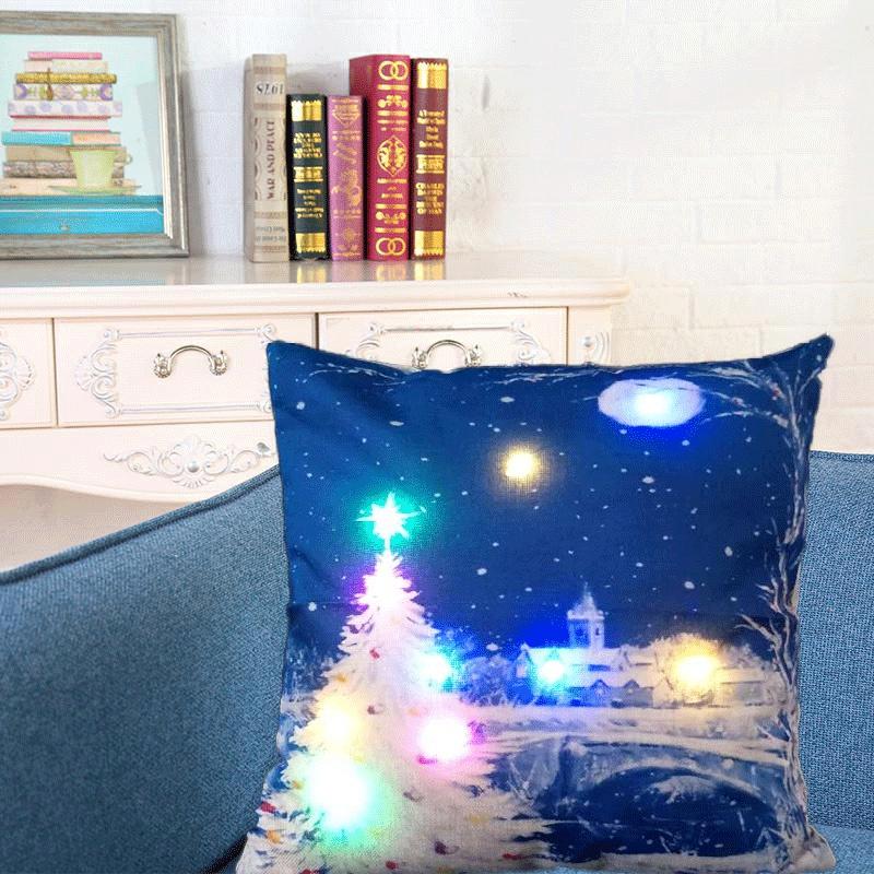 Elegant Cotton Linen Pillow Cover With Led Lights For Charming Christmas Decor