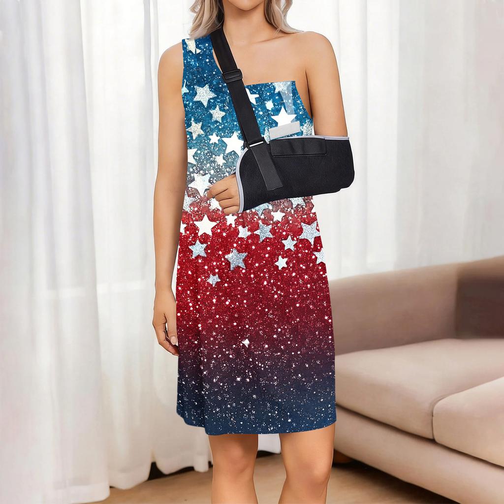 Sleeveless Loose Fit Star Print Dress Women’s Casual Tank Style Summer Dress with Side Slit and Gradient Pattern Design