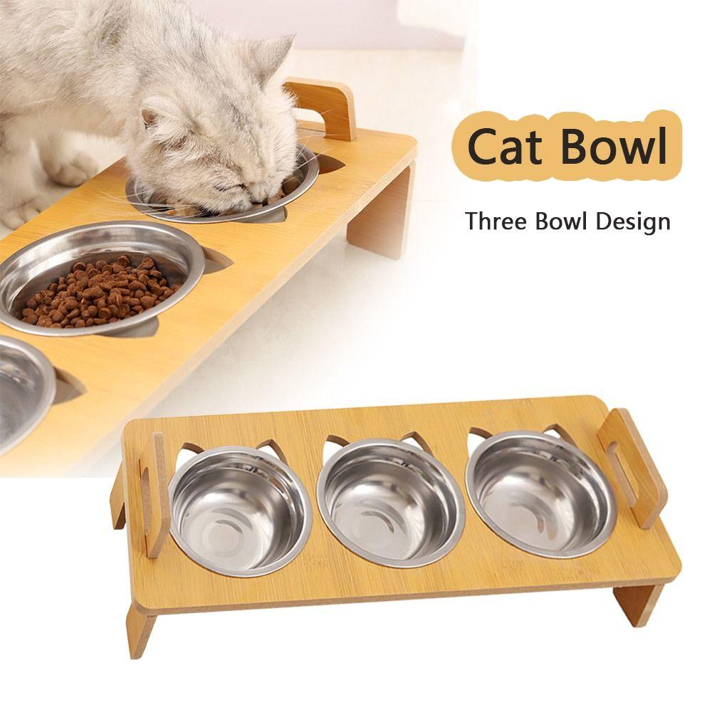 Stainless Steel Pet Food Bowl Three Bowls Design Pet Feeding Bowl Tilted Bowl Pet Supplies