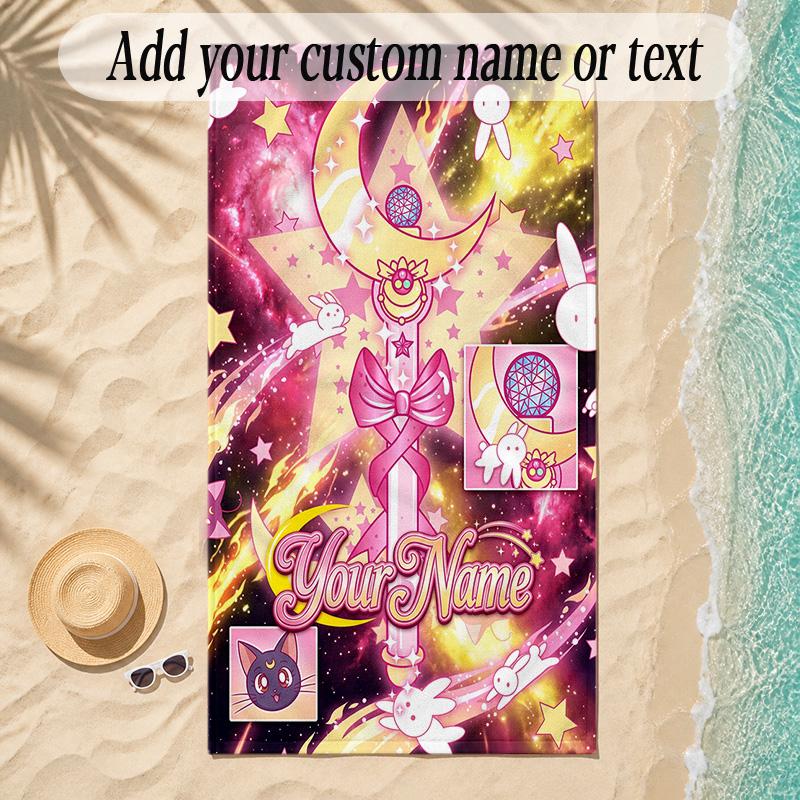 Beach TowelSailor Moon Custom Name Text Personalized Soft Towel for Beach Pool Indoor Home Decor Gift