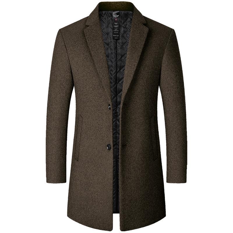 Men's Mid-Length Wool Coat - Autumn/Winter Casual Overcoat, 2025 Windbreaker for Middle-Aged Men