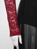 Womens Lyrical Dance Asymmetrical Bodysuit Dress Single Long Sleeve Floral Lace Irregular Hem Skirt