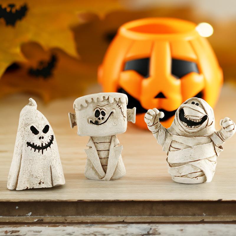Cartoon Pumpkin Ghost Resin Craft Miniature Sculpture Cute Spooky Scene Decor Tabletop Ornament Home Party Halloween
