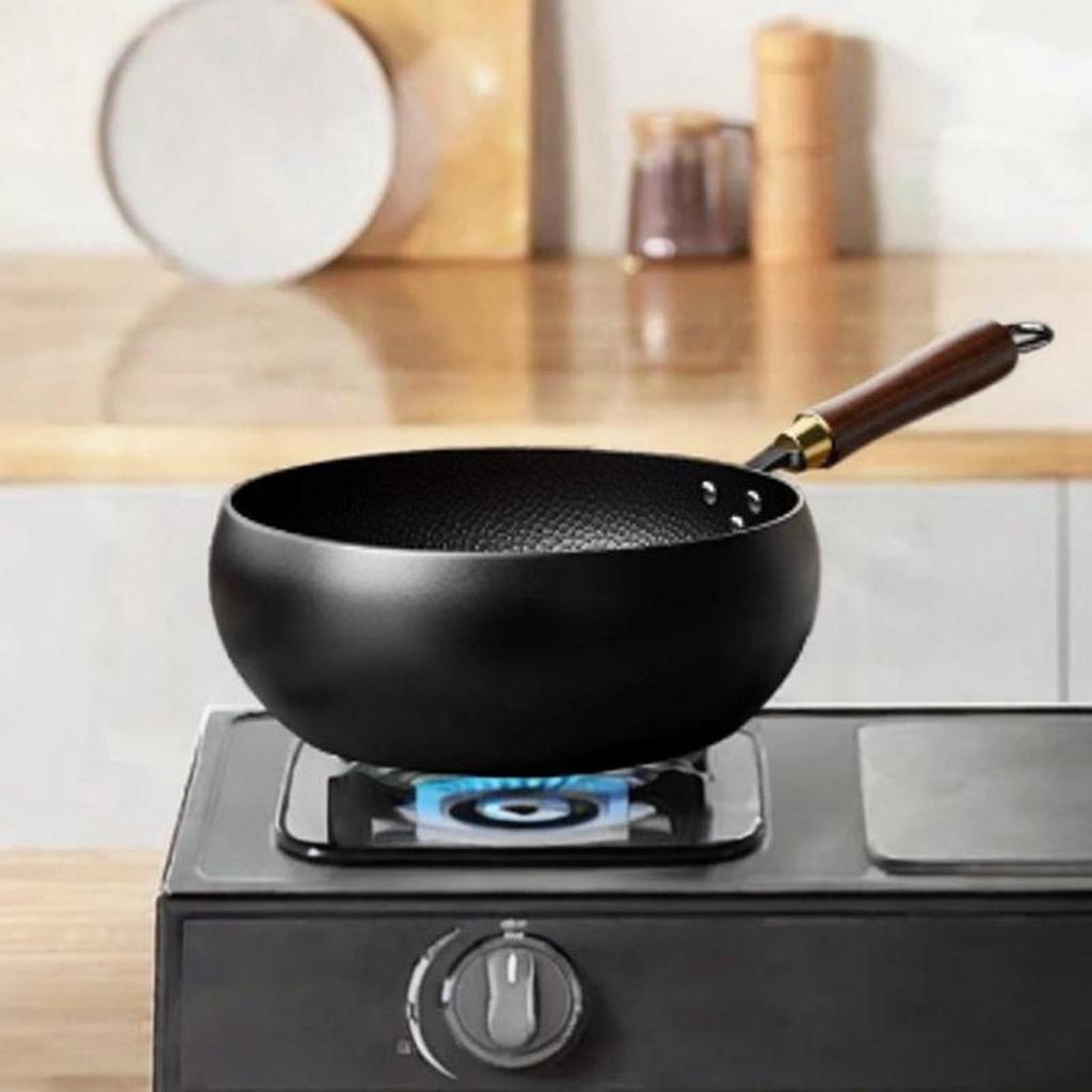 24 см железная сковорода Wok китайская кулинарная посуда для кипячения без покрытия газовая сковорода с плоским дном