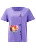 Women's Fashion Heart-shaped Scenery Print Round Neck Short Sleeve T-shirt Casual Cotton Linen Graphic Shirt Leisure Loose Summer Blouse Tops