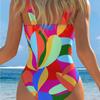 1011 Summer Women's New Fashion Swimsuit Bright Color Splicing Pattern Printing Slim Fit