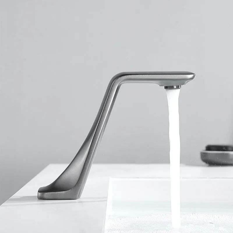 Пистолетный серый латунный автоматический бесконтактный смеситель для раковины в ванной комнате, умный инфракрасный датчик движения, одинарный холодный кран для раковины для мытья рук l