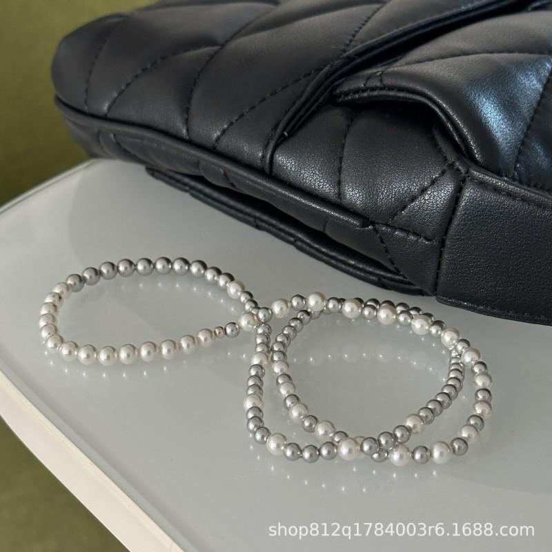 Layered Faux Pearl Bracelet Gray White Gradient Design Luxury Minimalist Jewelry Women