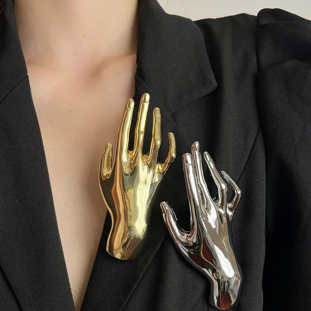 Golden Smooth Palm Brooch Large Shawl Clip Creative Party Jewelry Men