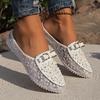 Women's Flowers Decor Flat Shoes, Fashion Mesh Design Bow Decor Slip On Backless Shoes, Stylish Summer Outdoor Shoes