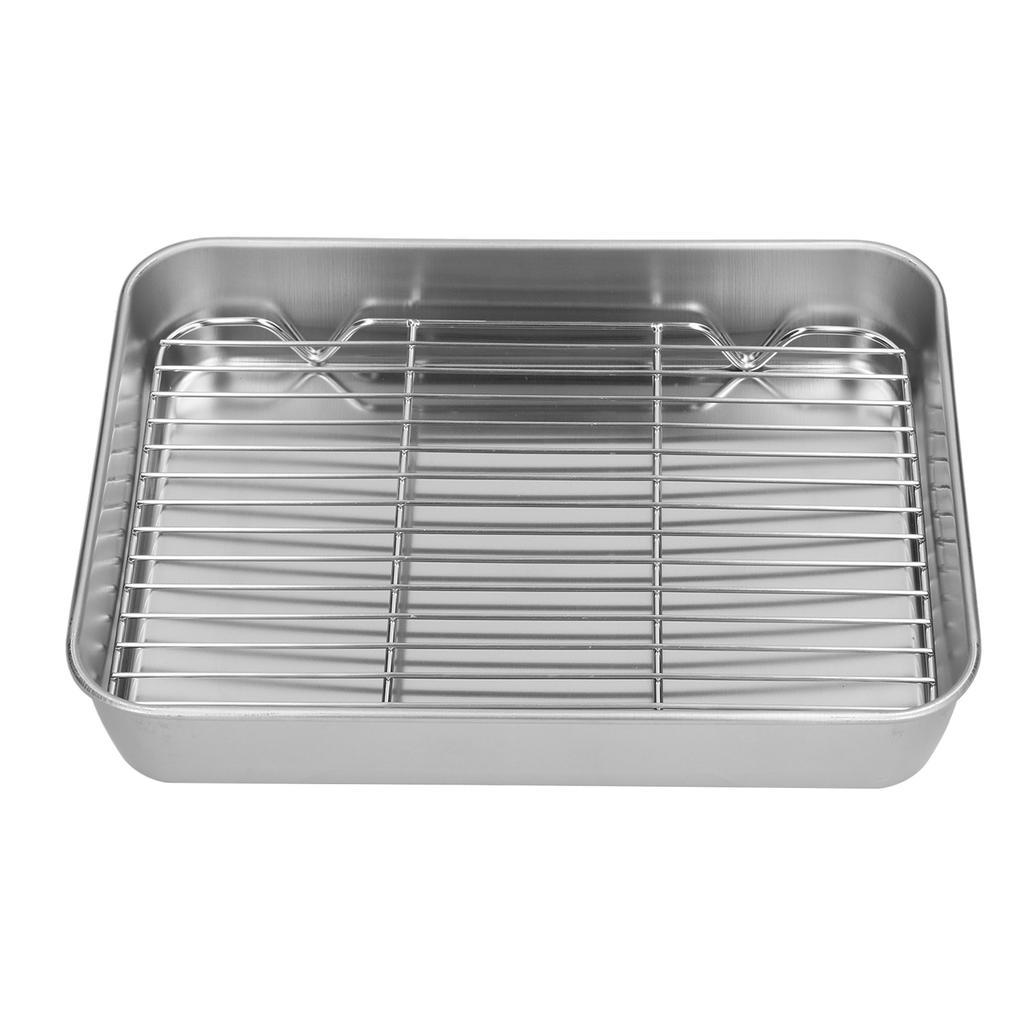 Roasting Pan and Rack Set Stainless Steel Easy Clean Rectangular Roaster with Rack for Cooking Baking23.5x17.5x5cm