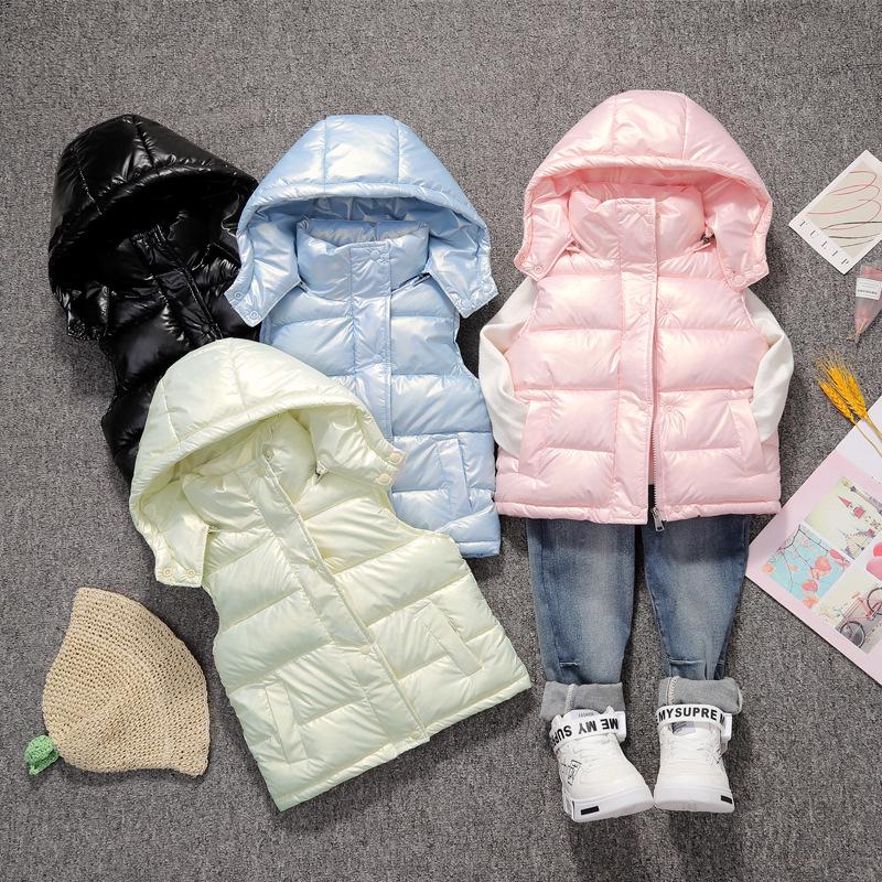 Kids' Hooded Down Cotton Vest: Thickened Sleeveless Jacket for Girls (Autumn/Winter).