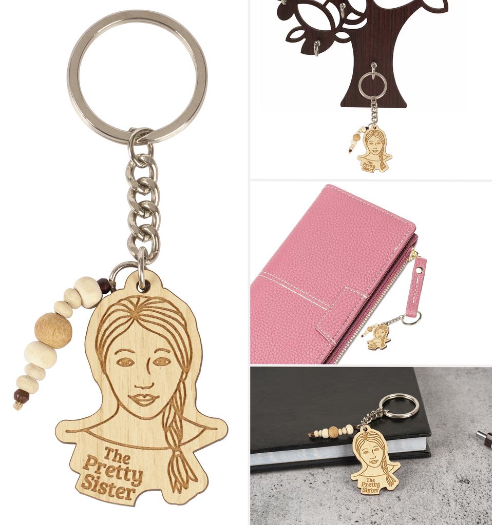 Inkdotpot Keychain The Pretty Sister Wood Engraved Keychain Sister's Day Novelty