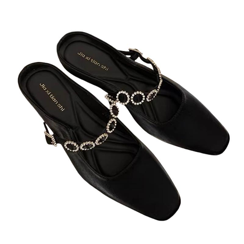 Модные балетки Женские тапочки Хрустальные туфли-слингбэки Летняя обувь Новинка Женская 2025 Модный бренд Сандалии Элегантные Уютные Роскошные Женские туфли