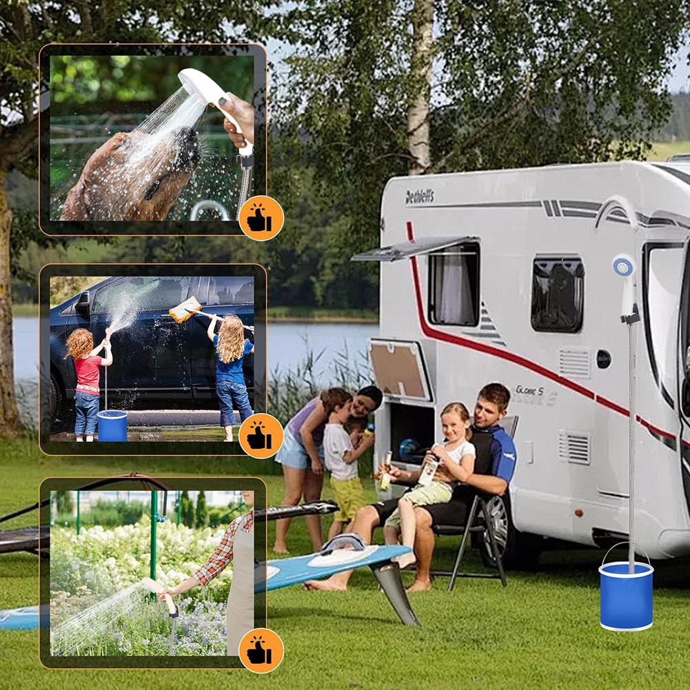 Electric Shower with Hose Bucket Outdoor Shower Pump Rechargeable Camping Shower Kit for Hiking Travel Car Washing RV Pet Bath