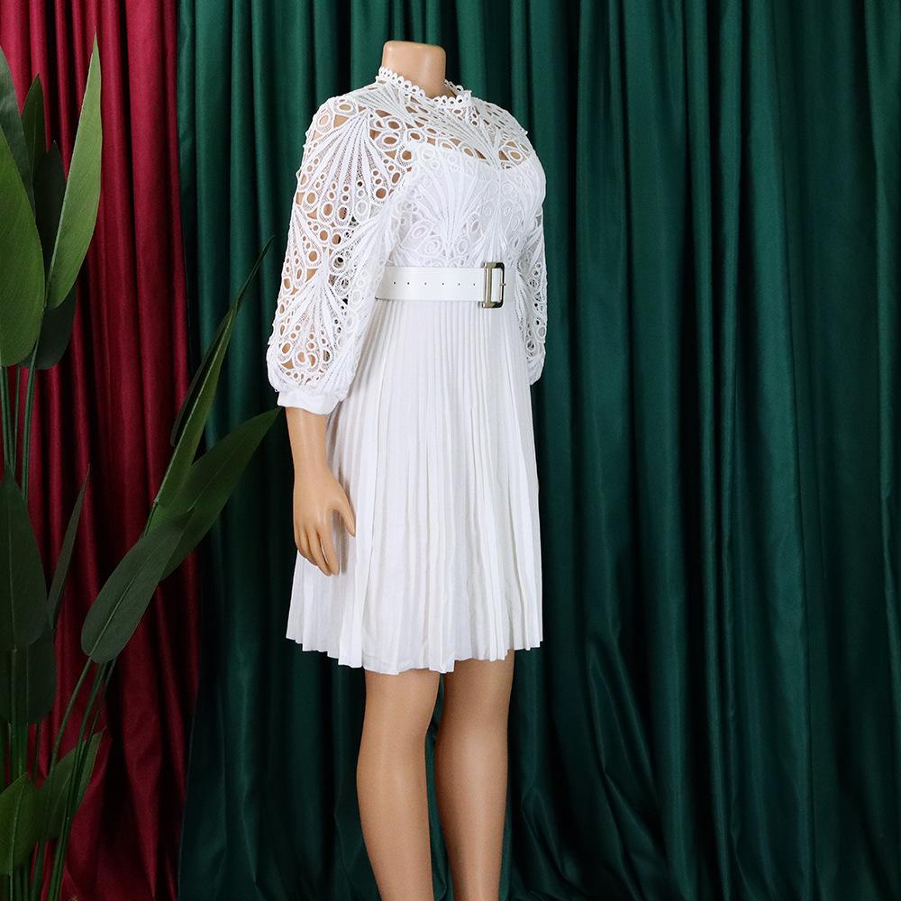 YYFS Women's Fashion Summer Spring Solid Color Print Short Sleeve O-Neck High Waist Casual Dresses