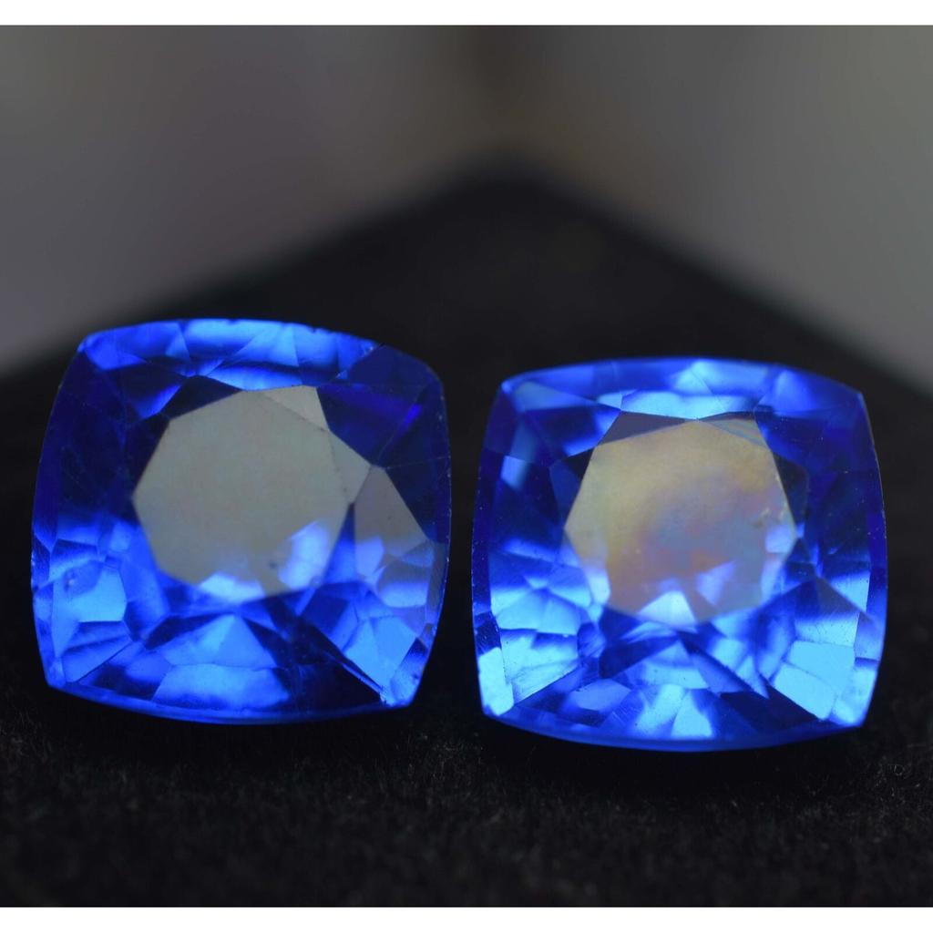 Natural Blue Tanzanite Loose Gemstone Square Cushion 18.56 ct Pair for Jewelry Making and Crafts