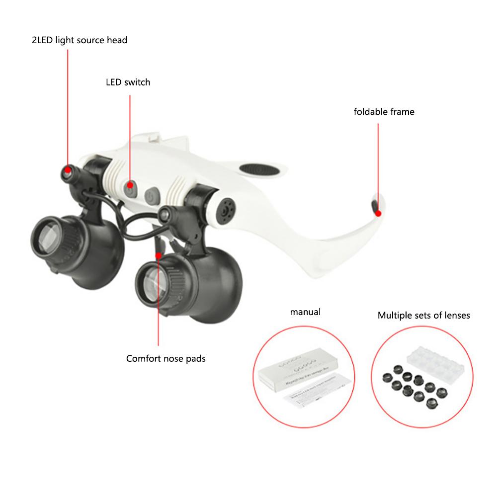 Eyewear Magnifier Headband 8 Lens LED Jeweler Watch Loupe Magnifying Glasses