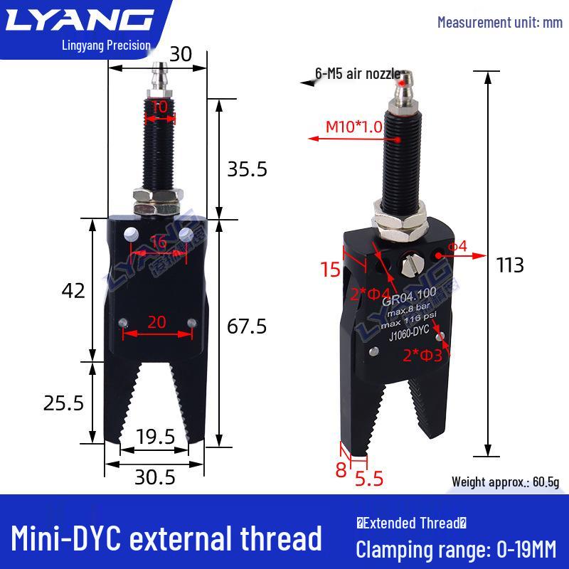 Pneumatic Mini Grippers: A/B/C/E Robot Arm Clamps for Injection Molding (J1060/J1080).