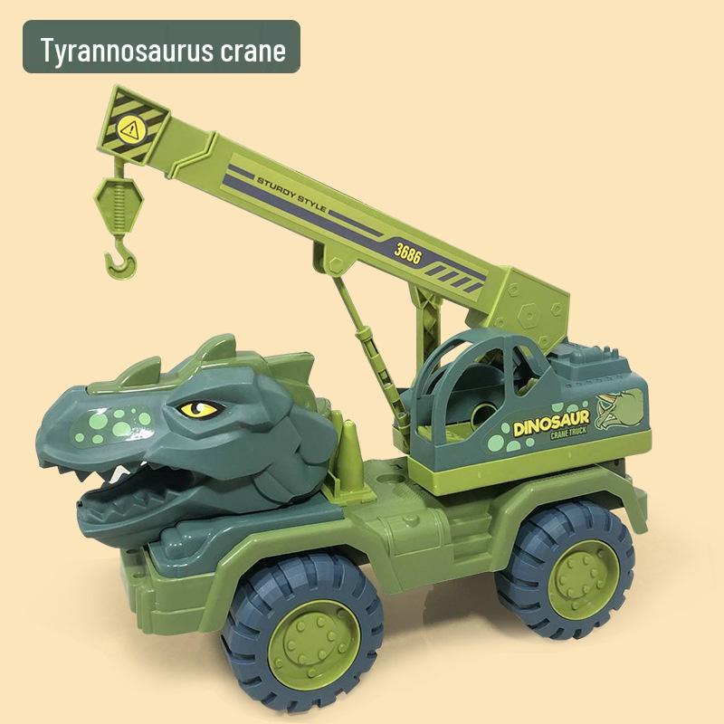 Большой инерционный детский экскаватор и транспортер с динозавром