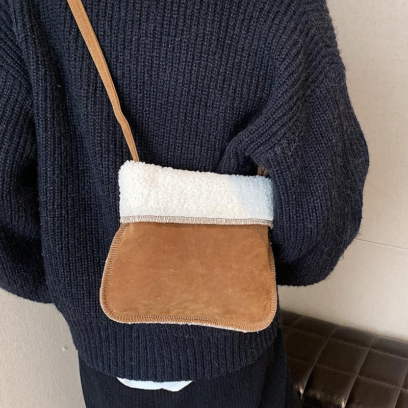 Lamb Wool Plush Bag Women's 2024 New Autumn and Winter Messenger Large-capacity Bucket Bag Versatile Shoulder Tote Bag