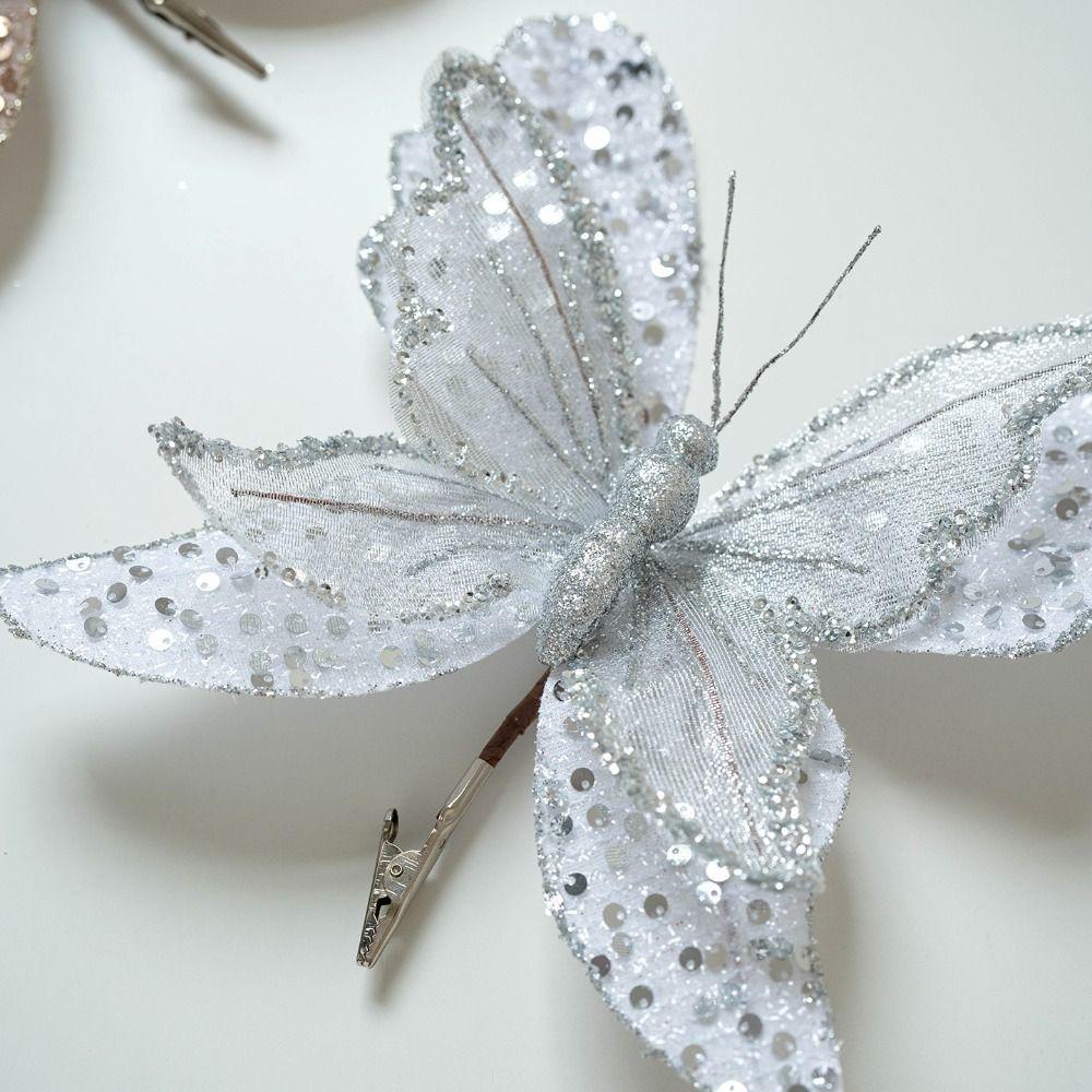 Sparkling Christmas Butterfly Ornament Lifelike Artificial Sequin Butterfly Artificial