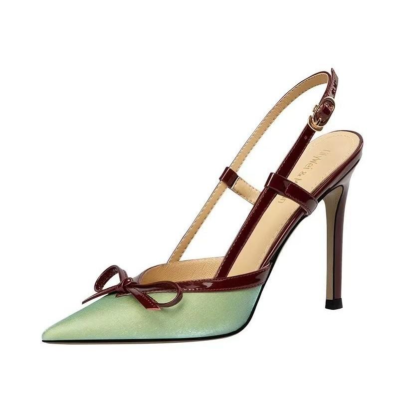 Super Good-looking Green High Heels Women's 2024 New Summer with Skirt Retro Temperament Pointed French Beautiful Sandals