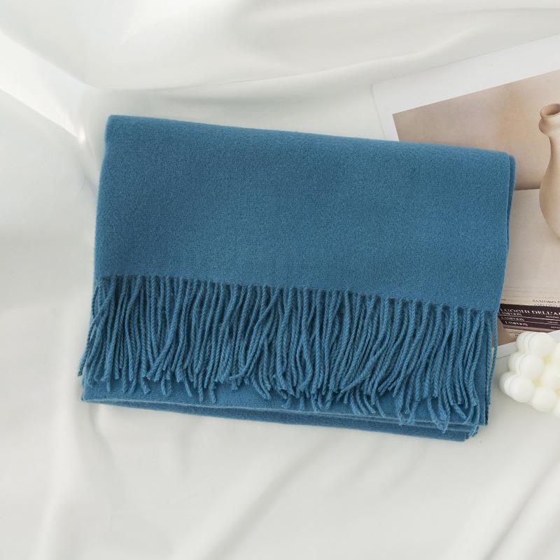 Blue Green Scarf for Girls with A Sense of Atmosphere In Winter Versatile Solid Color Long Scarf Imitation Cashmere Tassel Shawl Scarf Cold Color